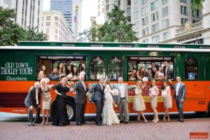 Wedding party and trolley in Boston 