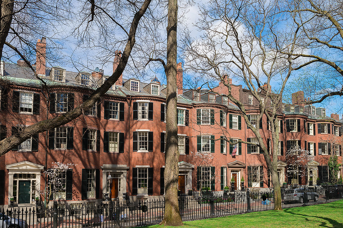 exterior picture of row houses at Louisburg Square in Boston