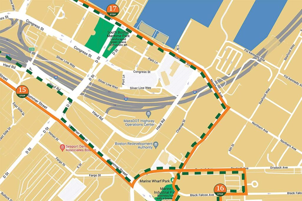 picture of boston map focusing on seaport district area