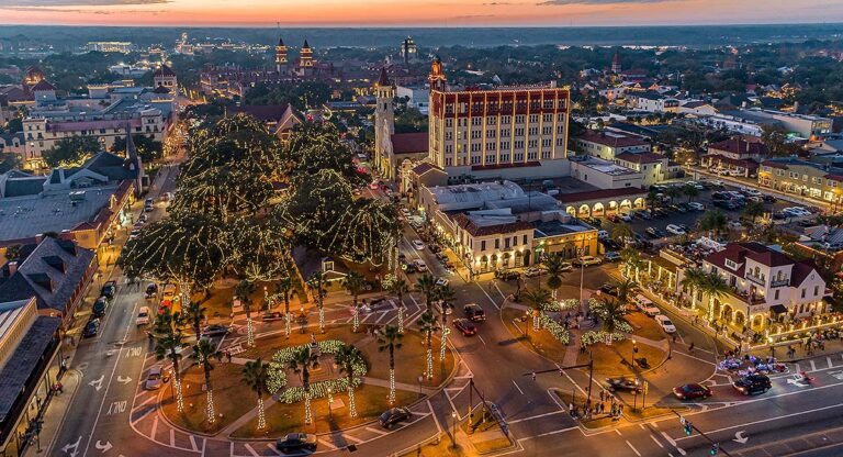 aerial view of St. Augustine holiday Nights of Lights display