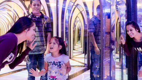 guests inside mirror maze