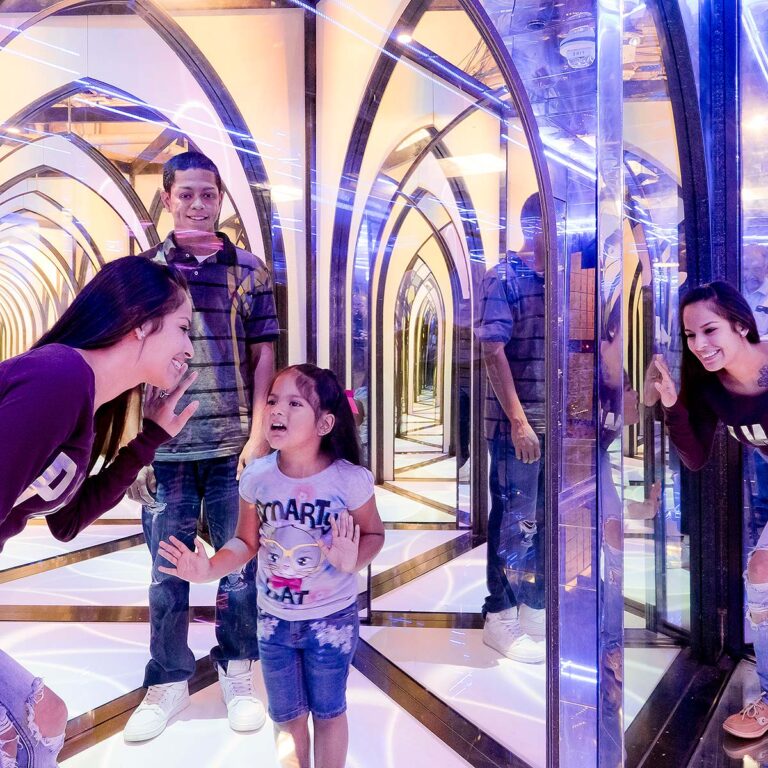 guests inside mirror maze