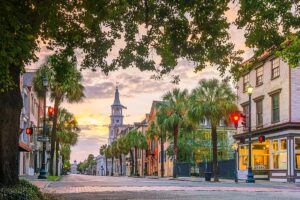 Charleston broad street at sunset